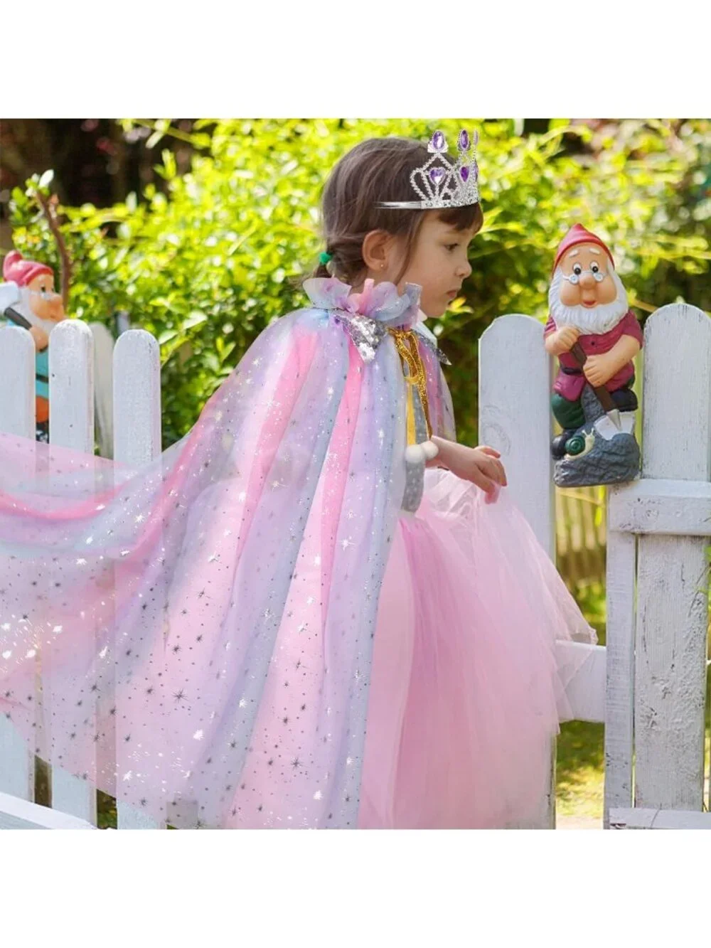 Princess Dress Up Cape with Crown & Tutu Costume Set for Girls Ages 3-8-Purple